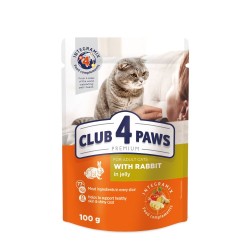 CLUB 4 PAWS POUCH PREMIUM ADULT CAT WITH RABBIT IN JELLY 0.100 – Пълноценна консервирана храна за котки CLUB 4 PAWS POUCH PREMIUM ADULT CAT WITH RABBIT IN JELLY 0.100 – Пълноценна консервирана храна за котки