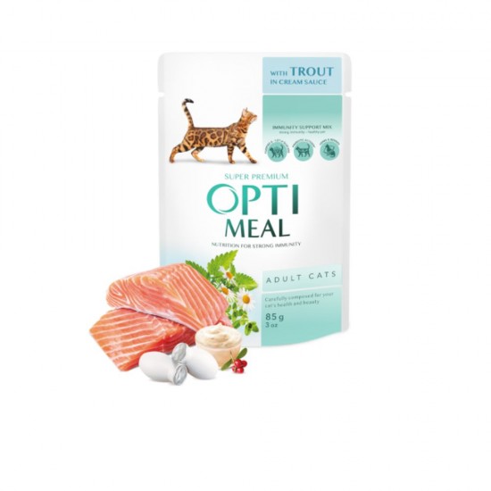 OPTIMEAL POUCH ADULT CAT WITH TROUT IN CREAM SAUCE 0.85 KG Супер премиум консервирана храна за котки OPTIMEAL POUCH ADULT CAT WITH TROUT IN CREAM SAUCE 0.85 KG Супер премиум консервирана храна за котки