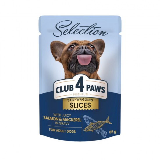 CLUB 4 PAWS POUCH PREMIUM ADULT DOG SLICES WITH SALMON AND MACKEREL IN GRAVY 0,085 KG