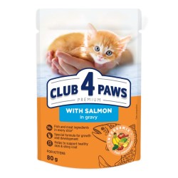 CLUB 4 PAWS POUCH PREMIUM CAT KITTEN WITH SALMON IN GRAVY 0.80 ГР. 24PCS – Пълноценна консервирана храна за котенца CLUB 4 PAWS POUCH PREMIUM CAT KITTEN WITH SALMON IN GRAVY 0.80 ГР. 24PCS – Пълноценна консервирана храна за котенца