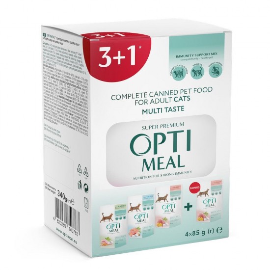 OPTIMEAL POUCH ADULT CAT MULTI TASTE – VEAL/LAMB/RABBIT 3+1 0.34 KG – ПАУЧ ЗА КОТКИ OPTIMEAL POUCH ADULT CAT MULTI TASTE – VEAL/LAMB/RABBIT 3+1 0.34 KG – ПАУЧ ЗА КОТКИ