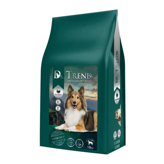 DR. TREND COMPLETE DRY PET FOOD FOR ADULT DOGS OF MEDIUM BREEDS WITH TURKEY 15 KG – СУХА ХРАНА ЗА КУЧЕТА DR. TREND COMPLETE DRY PET FOOD FOR ADULT DOGS OF MEDIUM BREEDS WITH TURKEY 15 KG – СУХА ХРАНА ЗА КУЧЕТА