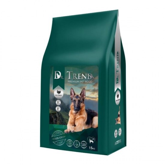 DR. TREND COMPLETE DRY PET FOOD FOR ADULT ACTIVE DOGS WITH TURKEY 15 KG – СУХА ХРАНА ЗА КУЧЕТА DR. TREND COMPLETE DRY PET FOOD FOR ADULT ACTIVE DOGS WITH TURKEY 15 KG – СУХА ХРАНА ЗА КУЧЕТА