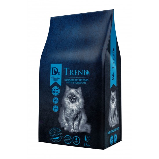 DR. TREND CAT COMPLETE DRY PET FOOD FOR STERILISED CATS 15 KG – ХРАНА ЗА КАСТРИРАНИ КОТКИ DR. TREND CAT COMPLETE DRY PET FOOD FOR STERILISED CATS 15 KG – ХРАНА ЗА КАСТРИРАНИ КОТКИ