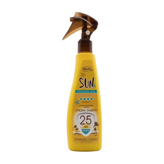 Слънцезащитен спрей “Melitis” SPF25 с Д-пантенол и витамин Е 200 ml Слънцезащитен спрей “Melitis” SPF25 с Д-пантенол и витамин Е 200 ml