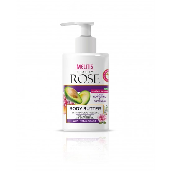 Подхранващо масло за тяло “Melitis Beauty Rose” с розово масло, авокадо, масло от гроздови семки и хиалуронова киселина Подхранващо масло за тяло “Melitis Beauty Rose” с розово масло, авокадо, масло от гроздови семки и хиалуронова киселина
