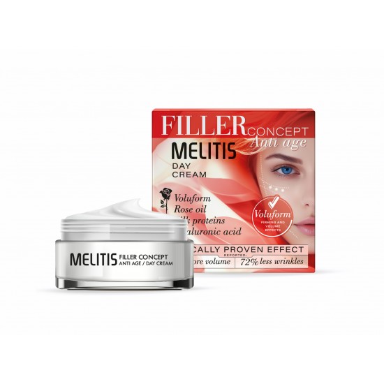Anti-age Дневен крем за лице “Melitis Filler Concept” с Voluform, хиалуронова киселина, копринени протеини и розово масло Anti-age Дневен крем за лице “Melitis Filler Concept” с Voluform, хиалуронова киселина, копринени протеини и розово масло