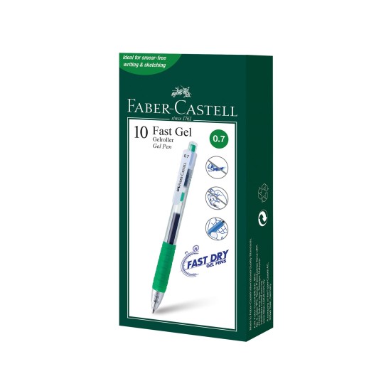Faber-Castell Ролер Fast Gel, автоматичен, 0.7 mm, зелен Faber-Castell Ролер Fast Gel, автоматичен, 0.7 mm, зелен