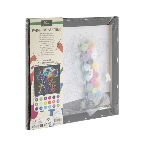 Moxy Комплект рисуване по номера Куче, на черно платно, 30 x 30 cm Moxy Комплект рисуване по номера Куче, на черно платно, 30 x 30 cm