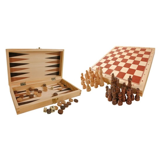 Small Foot Шах, табла и игри със зарове, 3 в 1, в дървена кутия Small Foot Шах, табла и игри със зарове, 3 в 1, в дървена кутия