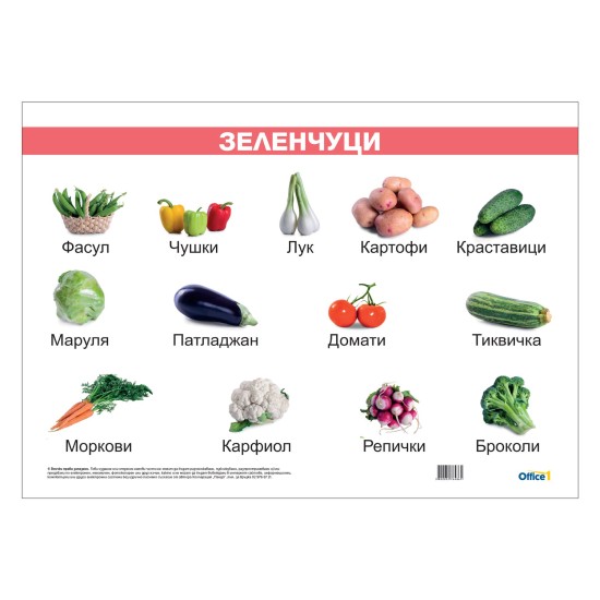 Office 1 Ученическо табло ''Зеленчуци'', ламинирано, 70 x 50 cm Office 1 Ученическо табло ''Зеленчуци'', ламинирано, 70 x 50 cm