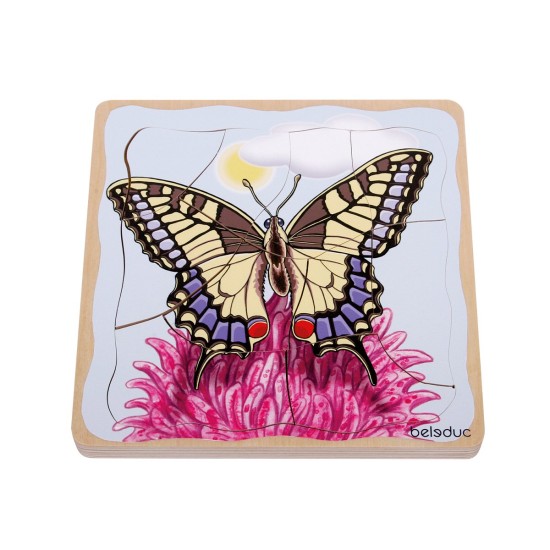 Beleduc Пъзел Жизнен цикъл на пеперуда, на слоеве, дървен Beleduc Пъзел Жизнен цикъл на пеперуда, на слоеве, дървен