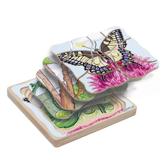 Beleduc Пъзел Жизнен цикъл на пеперуда, на слоеве, дървен Beleduc Пъзел Жизнен цикъл на пеперуда, на слоеве, дървен