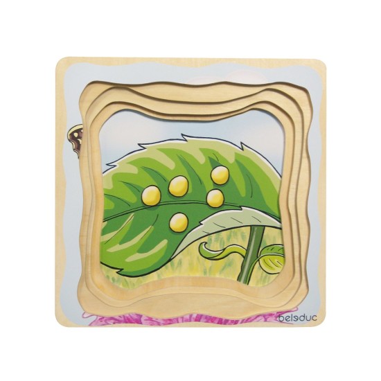 Beleduc Пъзел Жизнен цикъл на пеперуда, на слоеве, дървен Beleduc Пъзел Жизнен цикъл на пеперуда, на слоеве, дървен