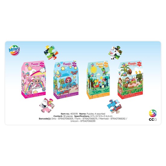 Moxy Пъзел, 30 части, 29 х 18 cm, асорти, 48 броя Moxy Пъзел, 30 части, 29 х 18 cm, асорти, 48 броя