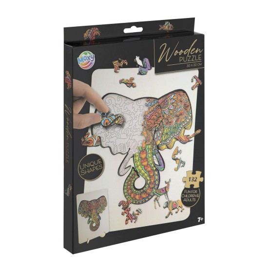 Moxy Пъзел Слон, уникални форми, дървен, 132 части Moxy Пъзел Слон, уникални форми, дървен, 132 части