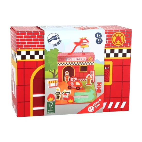 Small Foot Комплект за игра Пожарна, в куфарче, 13 части