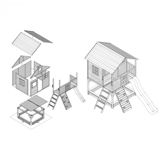 Голяма Детска Къща GINGER HOME с Пясъчник и Пързалка, за Игра на Открито в Двора и Градината, Дървена, 258х271.5х291 см.