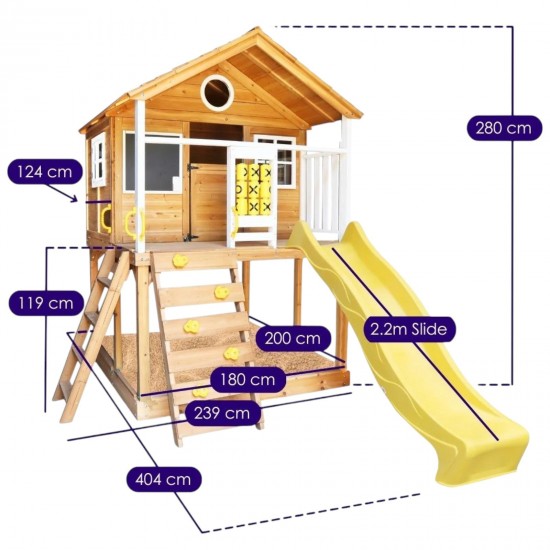 Голяма Детска Къща GINGER HOME с Пясъчник и Пързалка, за Игра на Открито в Двора и Градината, Дървена, 258х271.5х291 см.