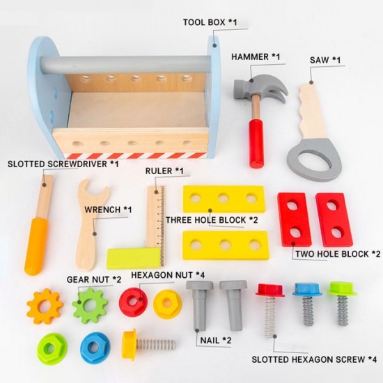 Дървени Инструменти в Кутия за Носене, Комплект за Игра, 22х12х15 см.