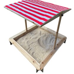 Детски Пясъчник GINGER HOME с Регулируем Покрив с UV Защита, 117x117x113 см, Дървен – Идеален за Игра на Открито