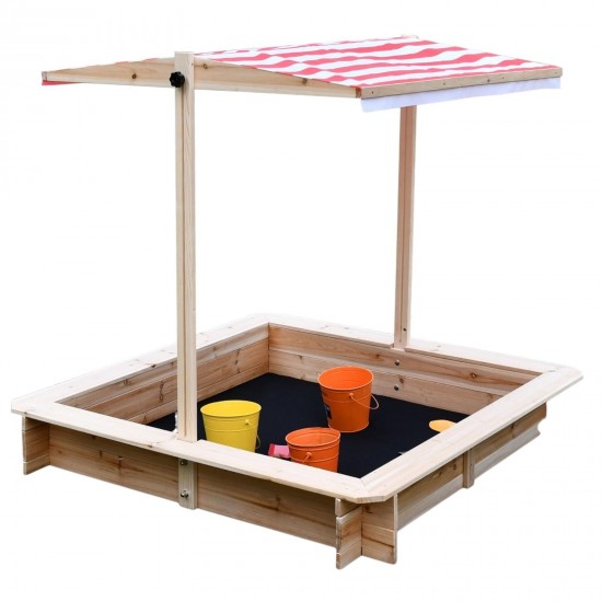 Детски Пясъчник GINGER HOME с Регулируем Покрив с UV Защита, 117x117x113 см, Дървен – Идеален за Игра на Открито Детски Пясъчник GINGER HOME с Регулируем Покрив с UV Защита, 117x117x113 см, Дървен – Идеален за Игра на Открито