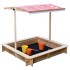 Детски Пясъчник GINGER HOME с Регулируем Покрив с UV Защита, 117x117x113 см, Дървен – Идеален за Игра на Открито