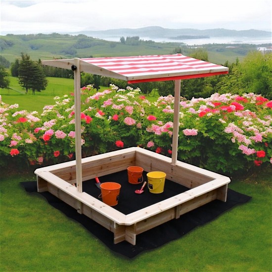 Детски Пясъчник GINGER HOME с Регулируем Покрив с UV Защита, 117x117x113 см, Дървен – Идеален за Игра на Открито Детски Пясъчник GINGER HOME с Регулируем Покрив с UV Защита, 117x117x113 см, Дървен – Идеален за Игра на Открито