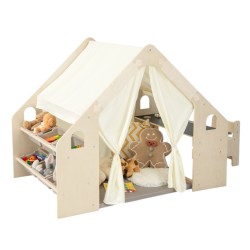 Детска Дървена Къща за Игра 6 в 1 GINGER HOME – Стол, Маса, Черна Дъска, Органайзер, Тента и Мека Подложка Детска Дървена Къща за Игра 6 в 1 GINGER HOME – Стол, Маса, Черна Дъска, Органайзер, Тента и Мека Подложка