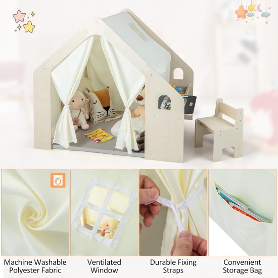 Детска Дървена Къща за Игра 6 в 1 GINGER HOME – Стол, Маса, Черна Дъска, Органайзер, Тента и Мека Подложка Детска Дървена Къща за Игра 6 в 1 GINGER HOME – Стол, Маса, Черна Дъска, Органайзер, Тента и Мека Подложка