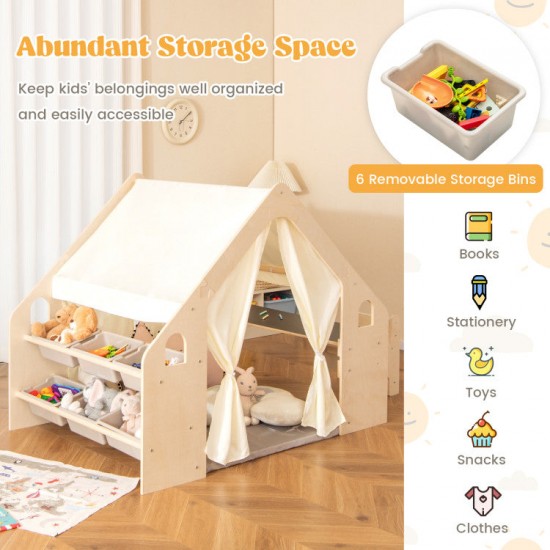 Детска Дървена Къща за Игра 6 в 1 GINGER HOME – Стол, Маса, Черна Дъска, Органайзер, Тента и Мека Подложка Детска Дървена Къща за Игра 6 в 1 GINGER HOME – Стол, Маса, Черна Дъска, Органайзер, Тента и Мека Подложка