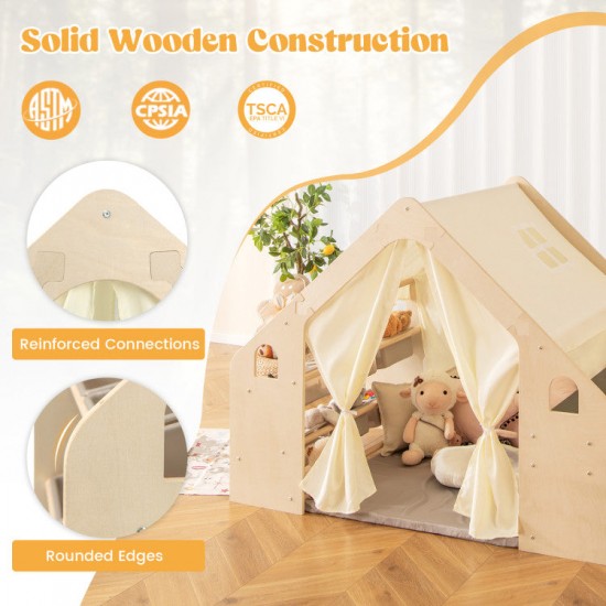 Детска Дървена Къща за Игра 6 в 1 GINGER HOME – Стол, Маса, Черна Дъска, Органайзер, Тента и Мека Подложка Детска Дървена Къща за Игра 6 в 1 GINGER HOME – Стол, Маса, Черна Дъска, Органайзер, Тента и Мека Подложка