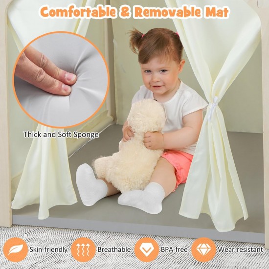 Детска Дървена Къща за Игра 6 в 1 GINGER HOME – Стол, Маса, Черна Дъска, Органайзер, Тента и Мека Подложка Детска Дървена Къща за Игра 6 в 1 GINGER HOME – Стол, Маса, Черна Дъска, Органайзер, Тента и Мека Подложка