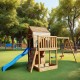 Голяма Детска Дървена Къщичка GINGER HOME за Двор с Пързалка, 2 Люлки, Катерушка и Пясъчник – 250×150×267 см