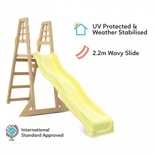 Детска Дървена Катерушка с Пързалка 2.2 м GINGER HOME, За Игра на Двора Детска Дървена Катерушка с Пързалка 2.2 м GINGER HOME, За Игра на Двора