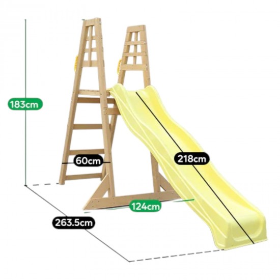 Детска Дървена Катерушка с Пързалка 2.2 м GINGER HOME, За Игра на Двора Детска Дървена Катерушка с Пързалка 2.2 м GINGER HOME, За Игра на Двора
