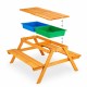 Детска Дървена Маса с Пейки и Пясъчник GINGER HOME – 2в1, Повдигащ се Плот, 90x86x50 см