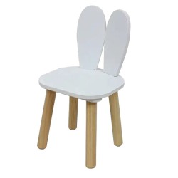 Детска Дървена Маса с 2 Столчета BUNNY, Комплект за Учене, Рисуване, Игра, Хранене, за Детска Стая, Бял