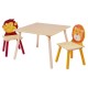 Детска Дървена Маса с 2 Столчета, Комплект - за Учене, Игра, Рисуване, Хранене - ANIMALS