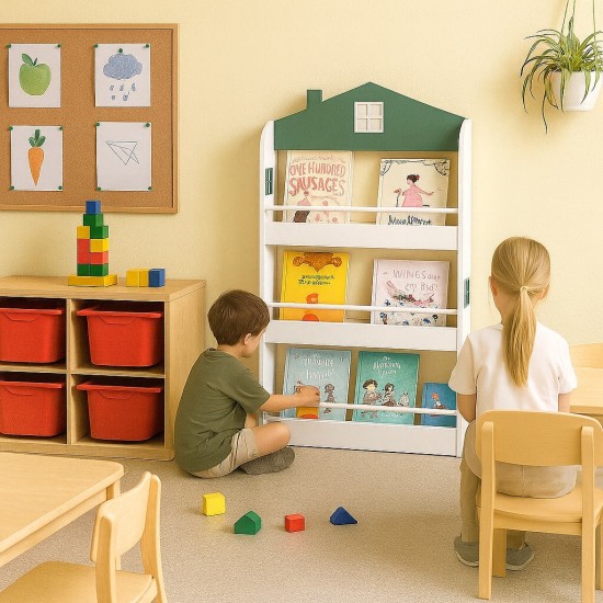 Детска Етажерка за Книги и Играчки GINGER HOME – Къщичка, 3 Рафта, Дърво, 60x12x106 см Детска Етажерка за Книги и Играчки GINGER HOME – Къщичка, 3 Рафта, Дърво, 60x12x106 см