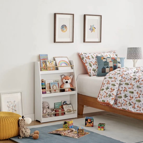 Детска Етажерка GINGER HOME, Дървен Органайзер за Книжки и Играчки, Бял Цвят, за Уютната Детска Стая Детска Етажерка GINGER HOME, Дървен Органайзер за Книжки и Играчки, Бял Цвят, за Уютната Детска Стая