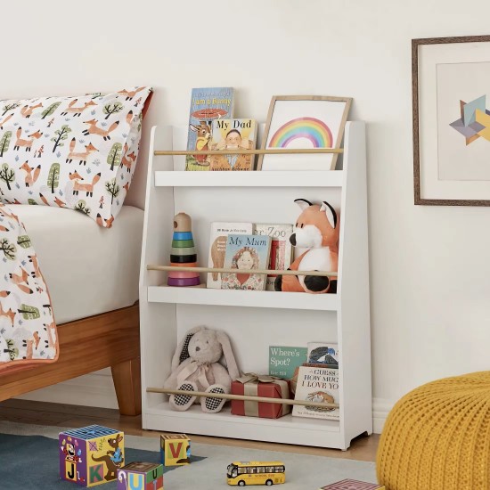Детска Етажерка GINGER HOME, Дървен Органайзер за Книжки и Играчки, Бял Цвят, за Уютната Детска Стая Детска Етажерка GINGER HOME, Дървен Органайзер за Книжки и Играчки, Бял Цвят, за Уютната Детска Стая
