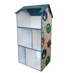 Детска етажерка GINGER HOME - Къщичка MONSTER, Синя за съхранение на играчки и книжки