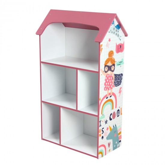 Детска етажерка GINGER HOME - Къщичка SUPER GIRL, Розова за съхранение на играчки и книжки Детска етажерка GINGER HOME - Къщичка SUPER GIRL, Розова за съхранение на играчки и книжки