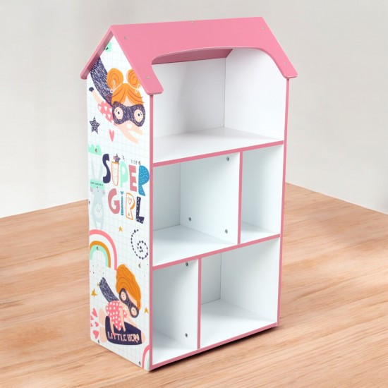 Детска етажерка GINGER HOME - Къщичка SUPER GIRL, Розова за съхранение на играчки и книжки Детска етажерка GINGER HOME - Къщичка SUPER GIRL, Розова за съхранение на играчки и книжки