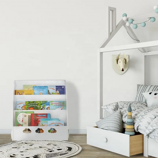 Детска Етажерка GINGER HOME с 3 Отделения за Съхранение на Книжки, Облак, Бяла Детска Етажерка GINGER HOME с 3 Отделения за Съхранение на Книжки, Облак, Бяла