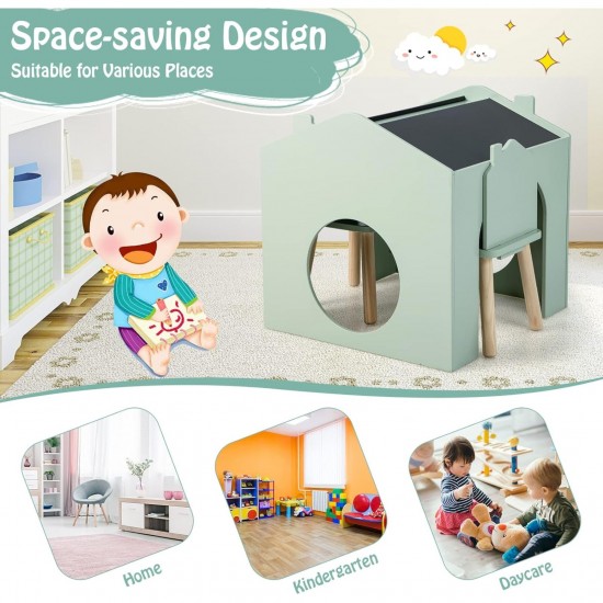 Детска Маса GINGER HOME с 2 Столчета - Мултиактивна Къщичка с Черна Дъска, Плот за Рисуване и Четене Детска Маса GINGER HOME с 2 Столчета - Мултиактивна Къщичка с Черна Дъска, Плот за Рисуване и Четене