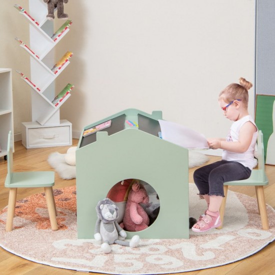 Детска Маса GINGER HOME с 2 Столчета - Мултиактивна Къщичка с Черна Дъска, Плот за Рисуване и Четене Детска Маса GINGER HOME с 2 Столчета - Мултиактивна Къщичка с Черна Дъска, Плот за Рисуване и Четене