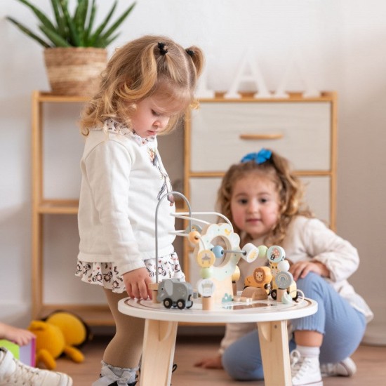 Детска Дървена Образователна Маса с Лабиринт и Мъниста GINGER HOME, 40x40x54 см Детска Дървена Образователна Маса с Лабиринт и Мъниста GINGER HOME, 40x40x54 см