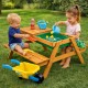 Детска Дървена Маса с Пейки и Пясъчник GINGER HOME – 2в1, Повдигащ се Плот, 90x86x50 см